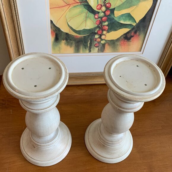 Classic Rustic Whitewashed Wooden 10" Candlestick Holders for Pillar Candles - Picture 3 of 4